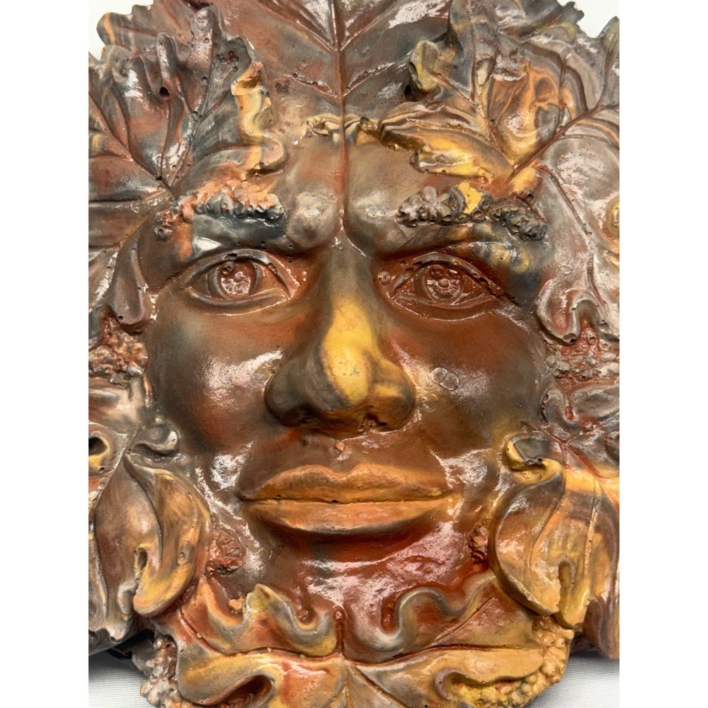 Handmade‎ Unique Wall Plaque Oak Leaf Face Sculpture Pagan Celtic Nature Decor - Picture 2 of 9